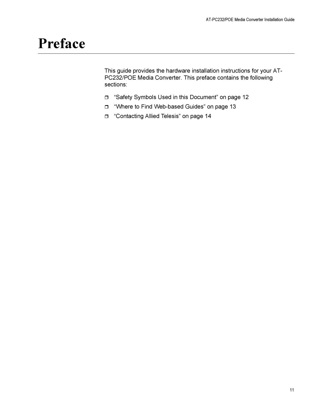 Allied Telesis AT-PC232/POE manual Preface 