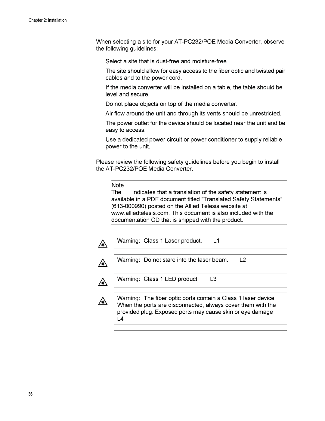 Allied Telesis AT-PC232/POE manual Selecting a Site, Reviewing the Safety Guidelines 