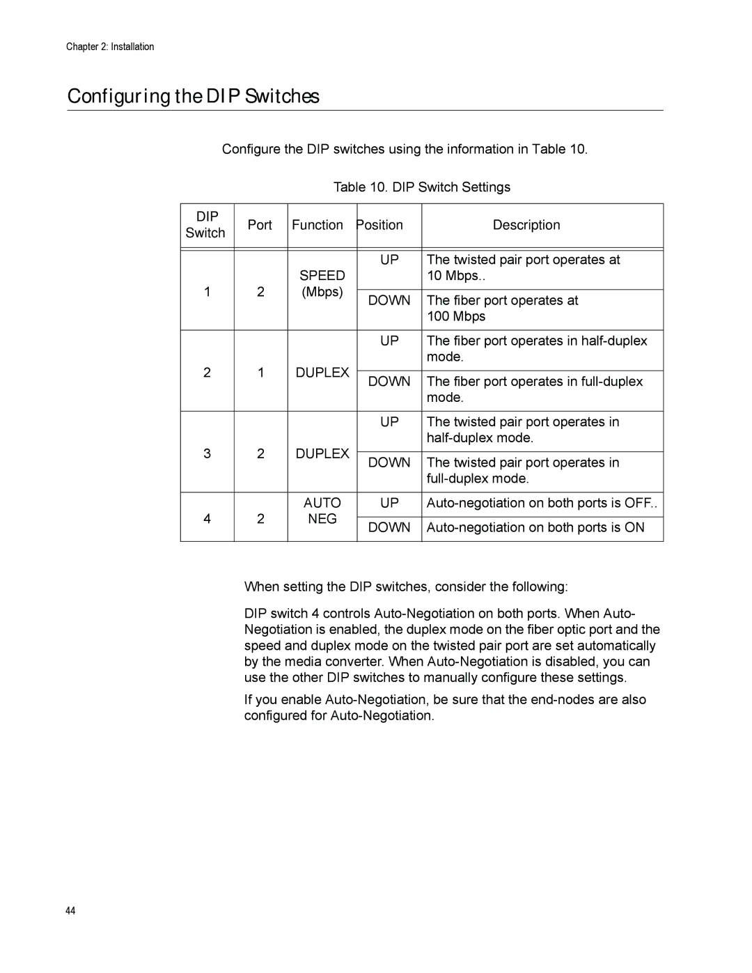 Allied Telesis AT-PC232/POE manual Configuring the DIP Switches, Port Function Position Description Switch 