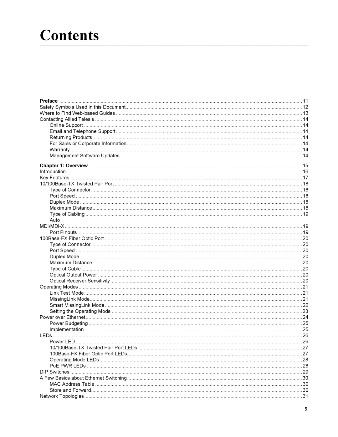 Allied Telesis AT-PC232/POE manual Contents 