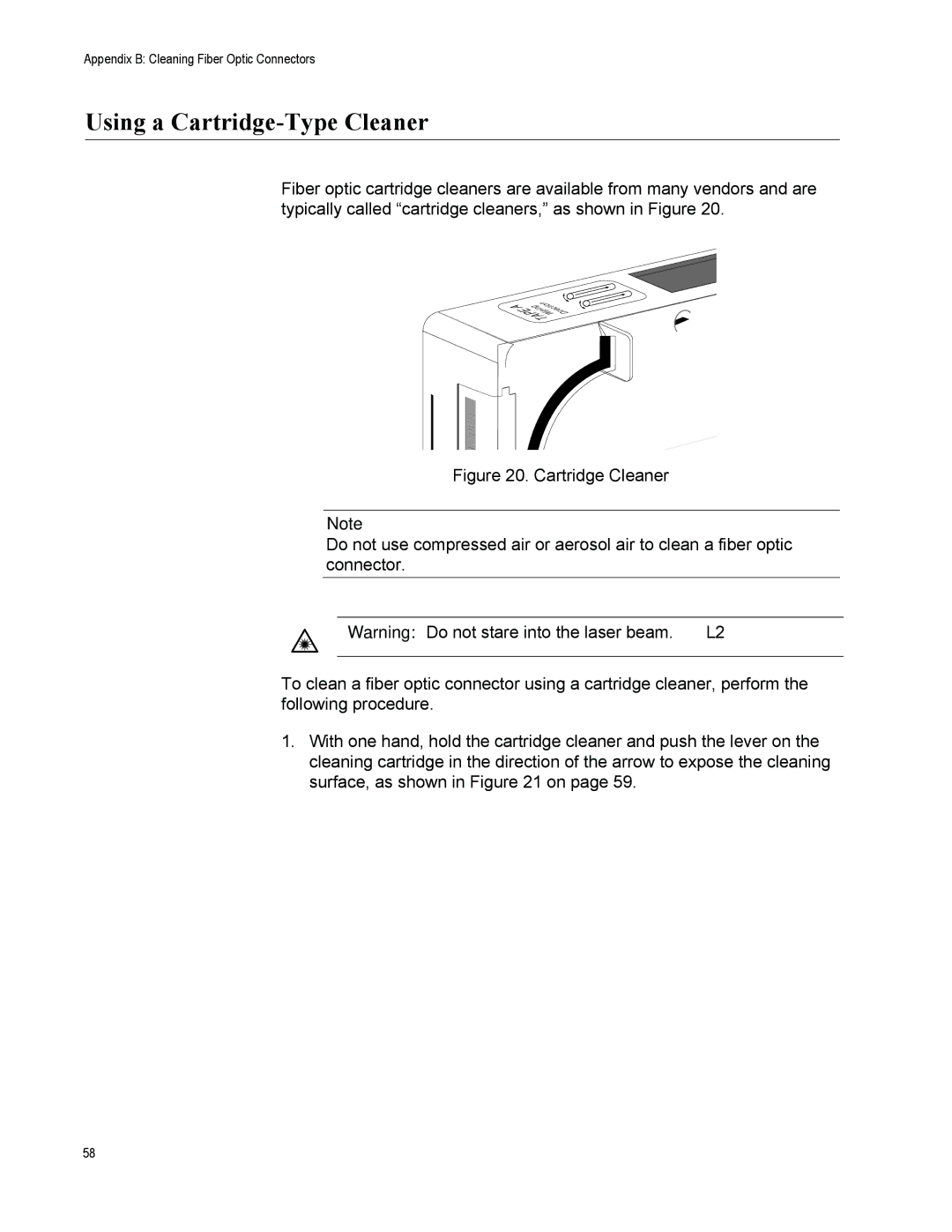 Allied Telesis AT-PC232/POE manual Using a Cartridge-Type Cleaner 