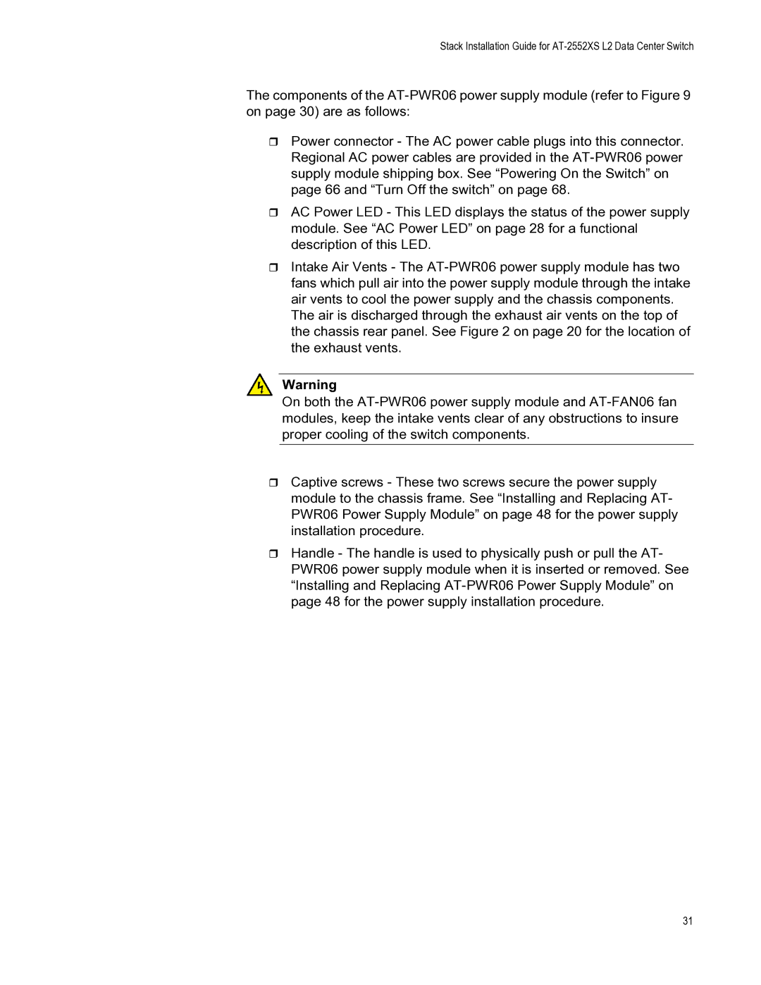 Allied Telesis AT-DC2552XS, AT-PWR06, AT-FAN06 manual Stack Installation Guide for AT-2552XS L2 Data Center Switch 