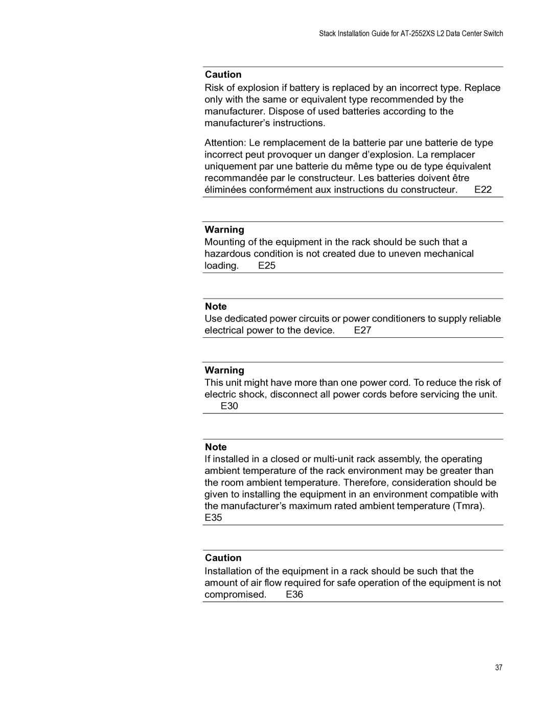 Allied Telesis AT-DC2552XS, AT-PWR06, AT-FAN06 manual Stack Installation Guide for AT-2552XS L2 Data Center Switch 