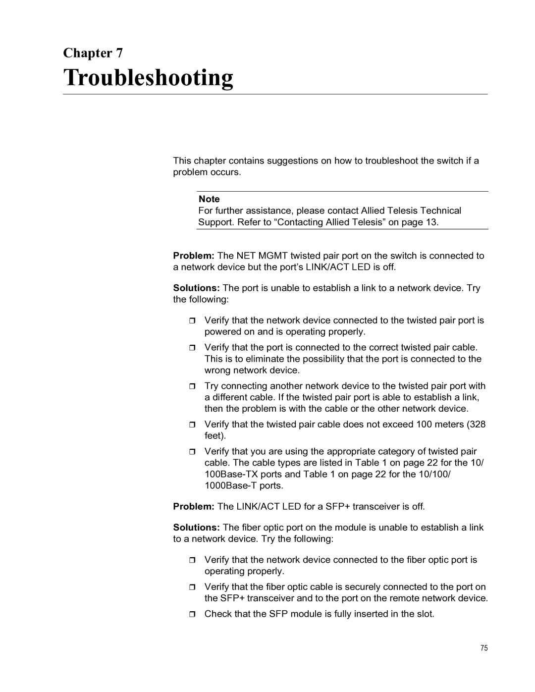 Allied Telesis AT-PWR06, AT-DC2552XS, AT-FAN06 manual Troubleshooting, Chapter 