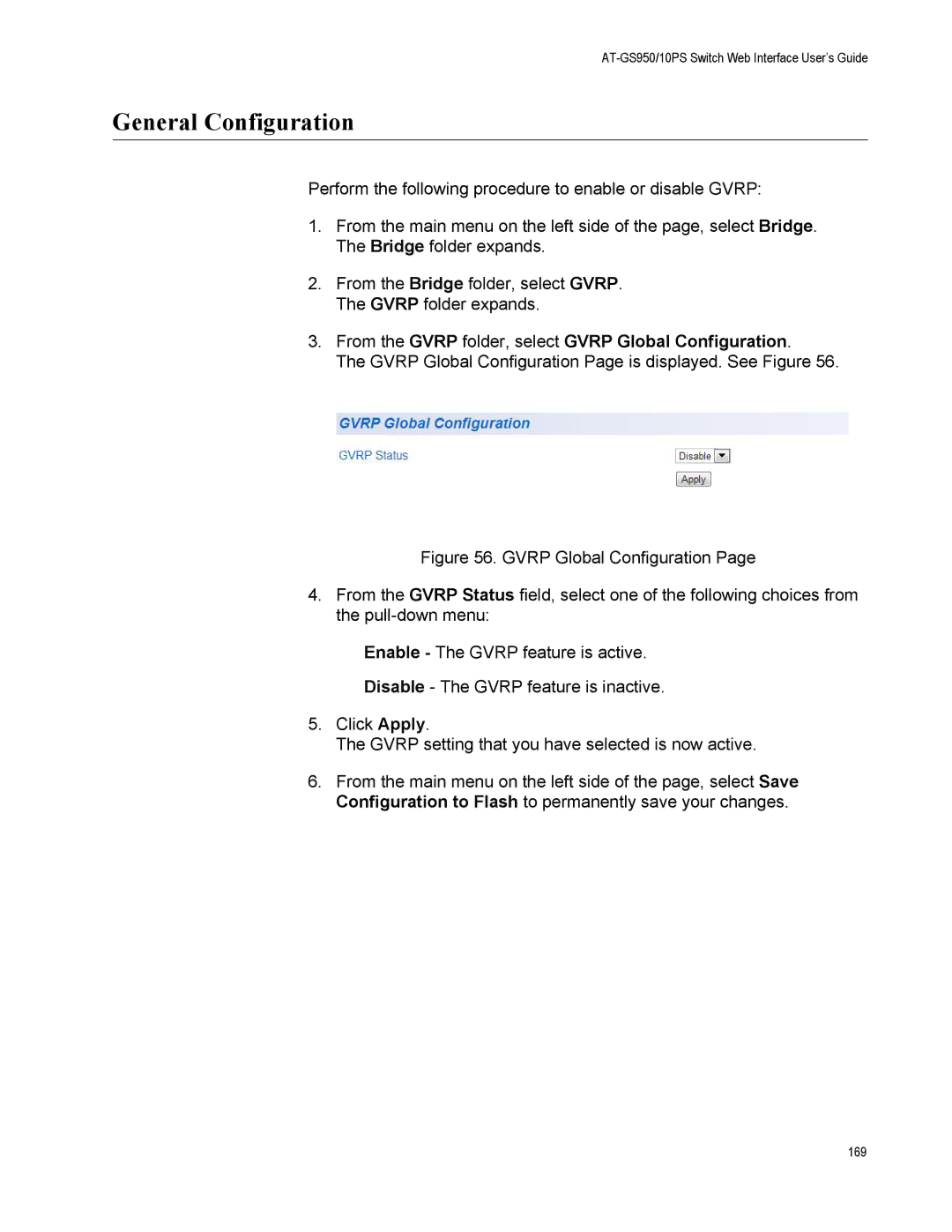 Allied Telesis AT-GS950/10PS, AT-S110 manual General Configuration, From the Gvrp folder, select Gvrp Global Configuration 