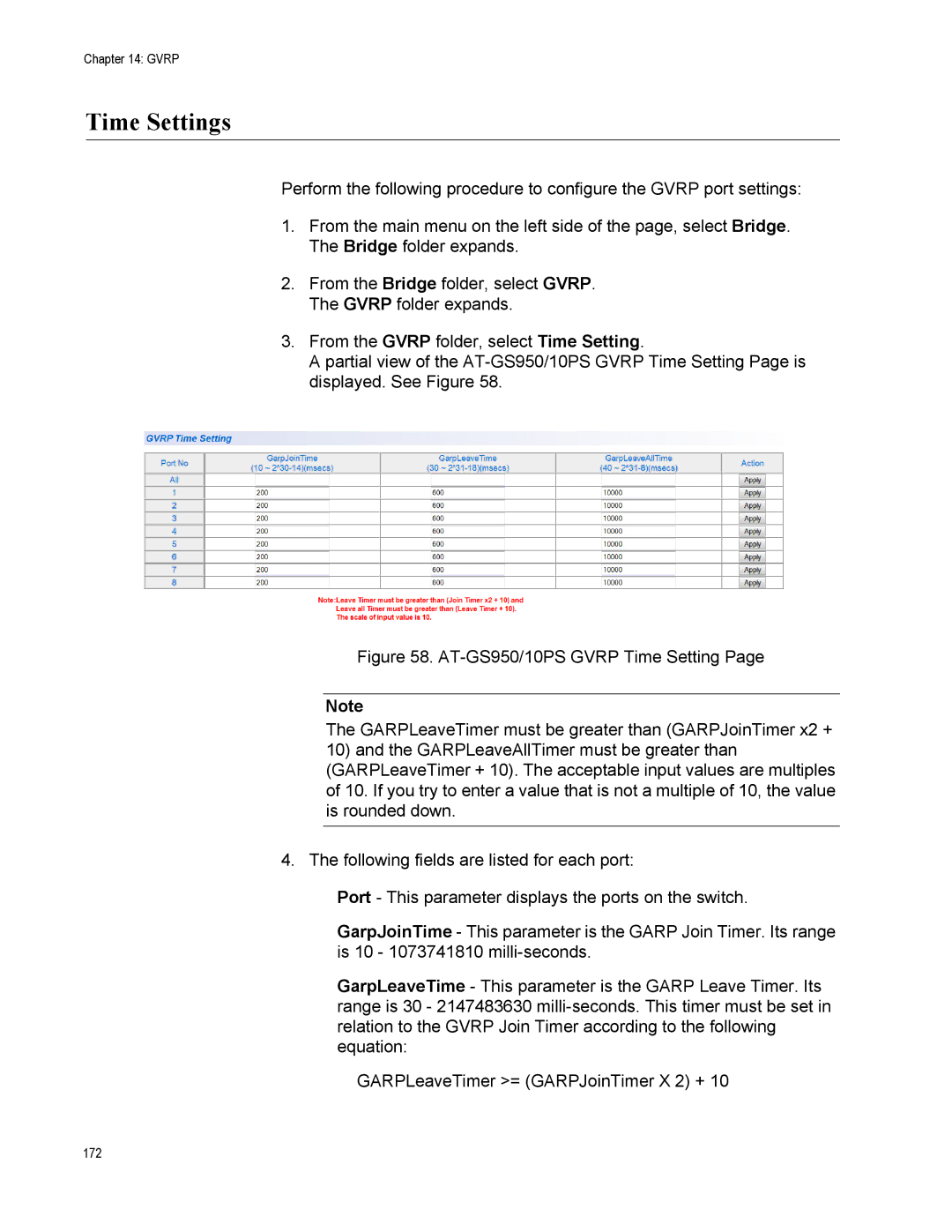 Allied Telesis AT-S110, AT-GS950/10PS manual Time Settings 