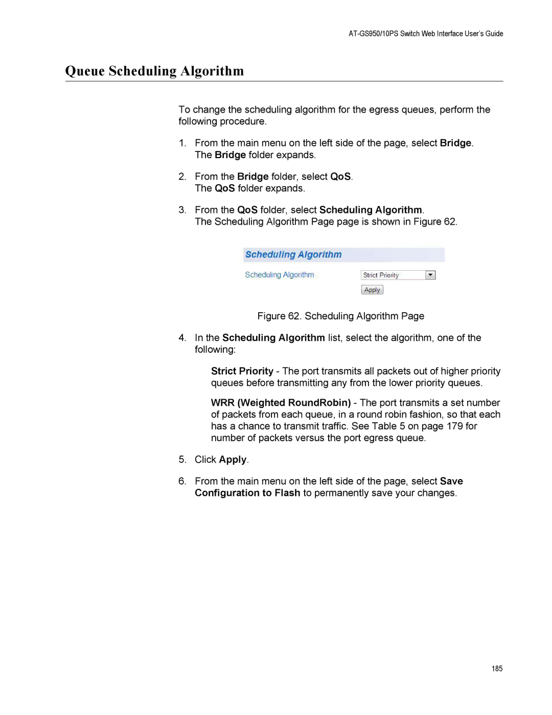 Allied Telesis AT-GS950/10PS, AT-S110 manual Queue Scheduling Algorithm 