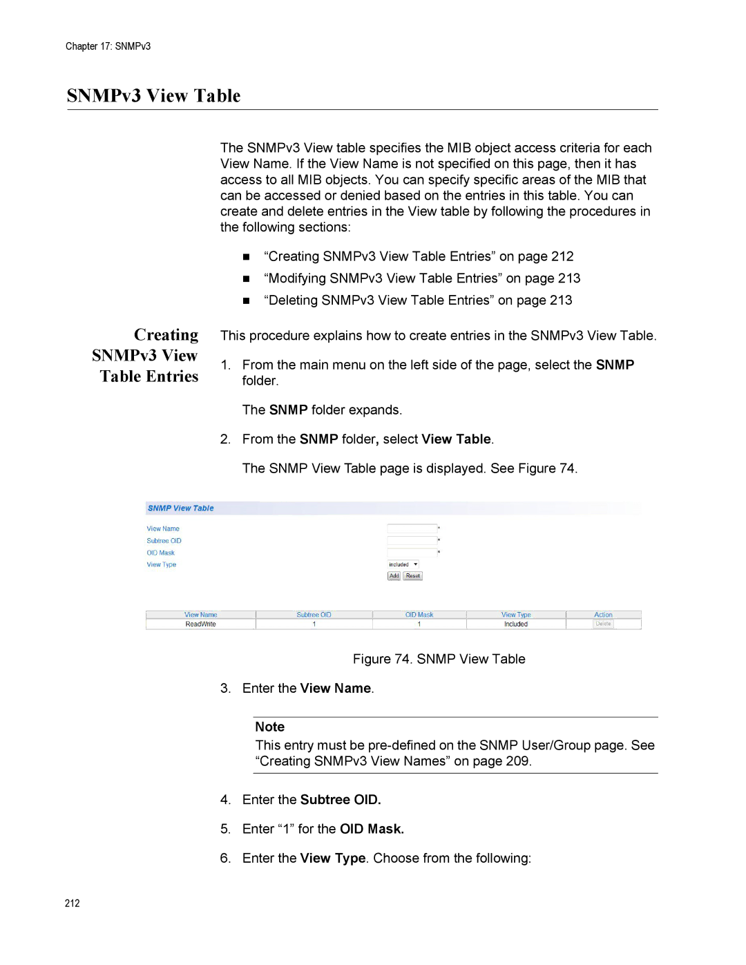 Allied Telesis AT-S110, AT-GS950/10PS manual Creating SNMPv3 View Table Entries, Enter the Subtree OID 