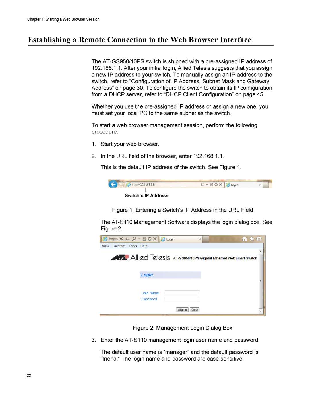 Allied Telesis AT-S110, AT-GS950/10PS manual Switch’s IP Address 