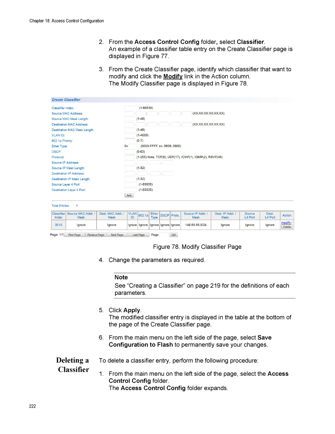 Allied Telesis AT-S110, AT-GS950/10PS manual Deleting a Classifier, From the Access Control Config folder, select Classifier 