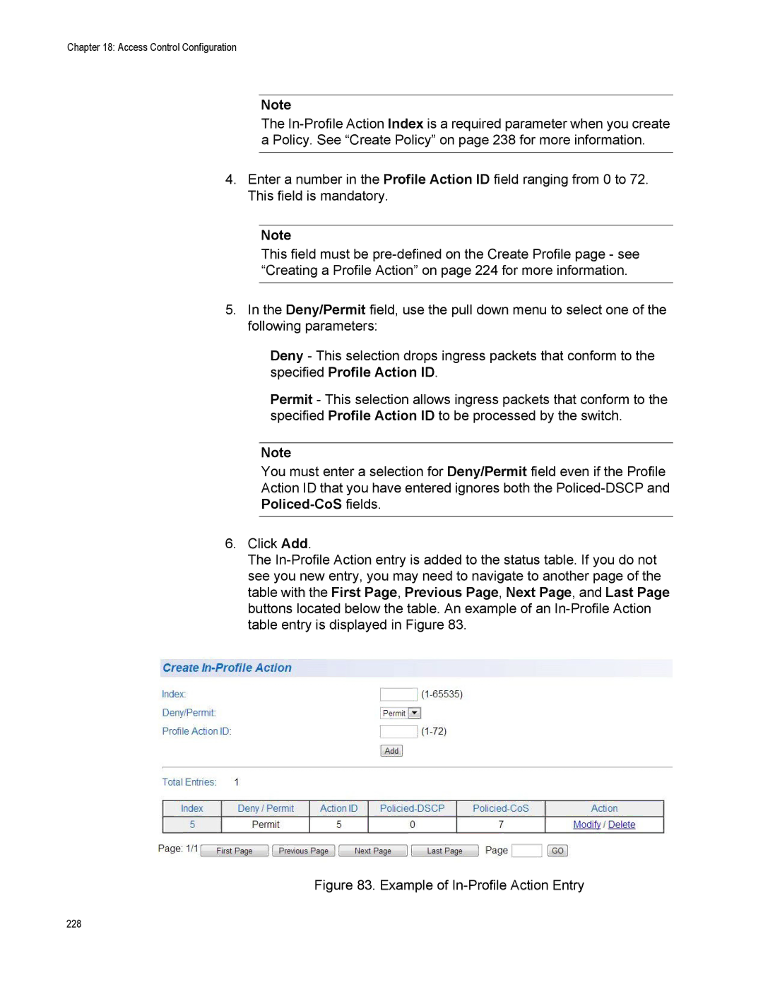 Allied Telesis AT-S110, AT-GS950/10PS manual Policed-CoS fields, Example of In-Profile Action Entry 