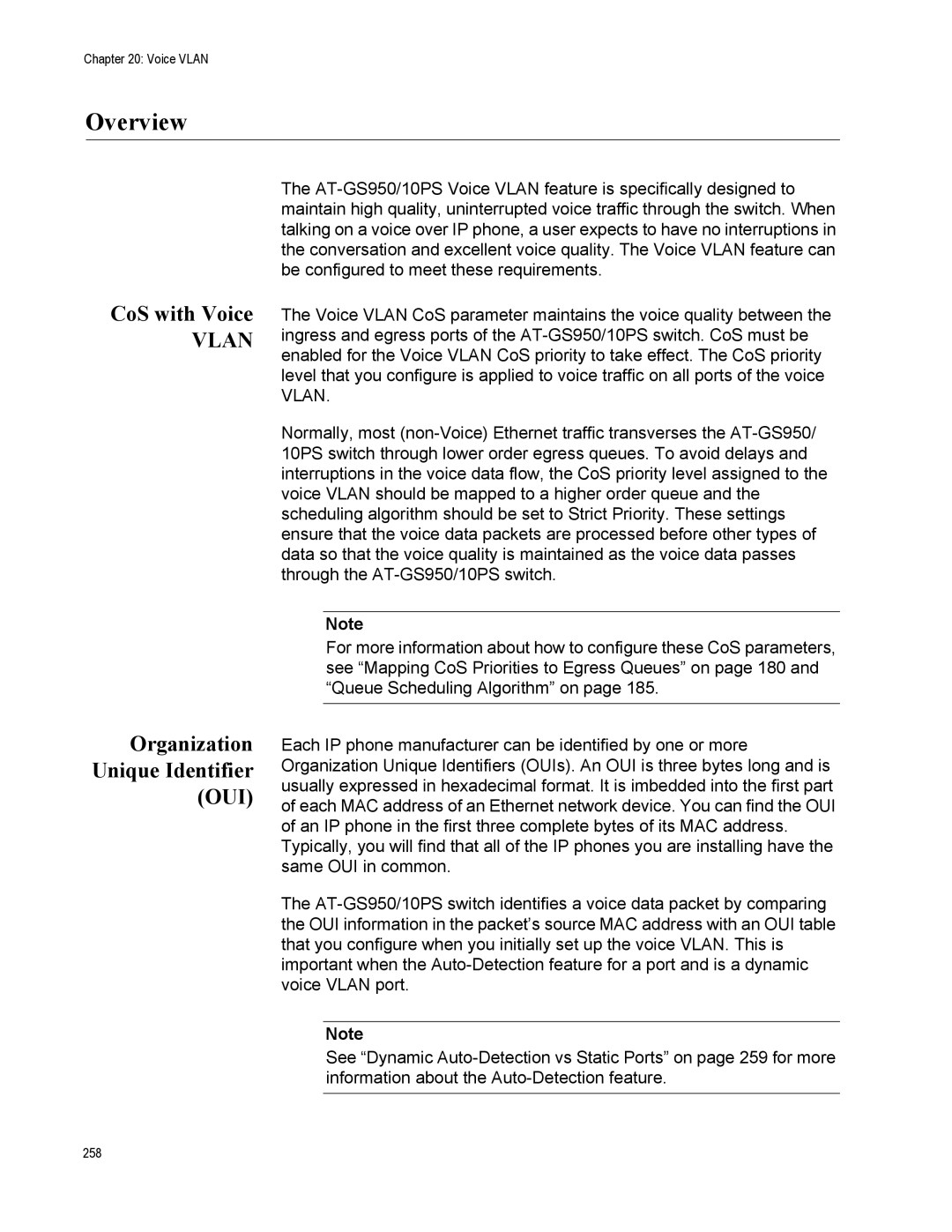 Allied Telesis AT-S110, AT-GS950/10PS manual CoS with Voice, Organization Unique Identifier 