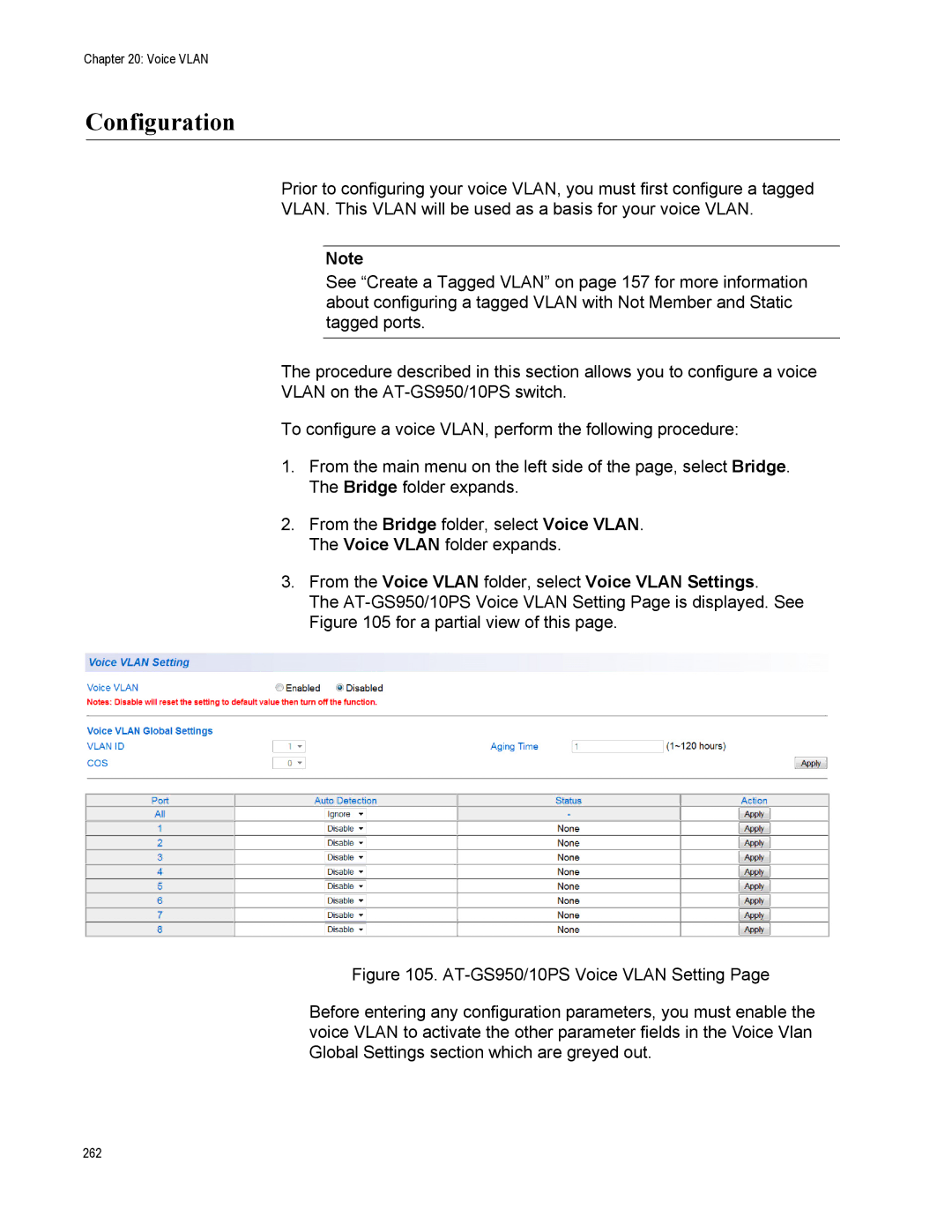 Allied Telesis AT-S110, AT-GS950/10PS manual Configuration, From the Voice Vlan folder, select Voice Vlan Settings 