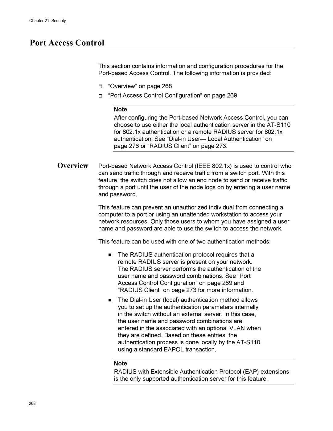 Allied Telesis AT-S110, AT-GS950/10PS manual Port Access Control 