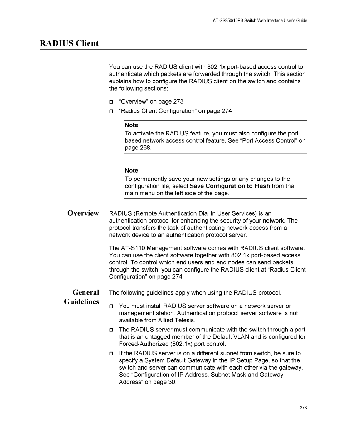 Allied Telesis AT-GS950/10PS, AT-S110 manual Radius Client, Overview General Guidelines 