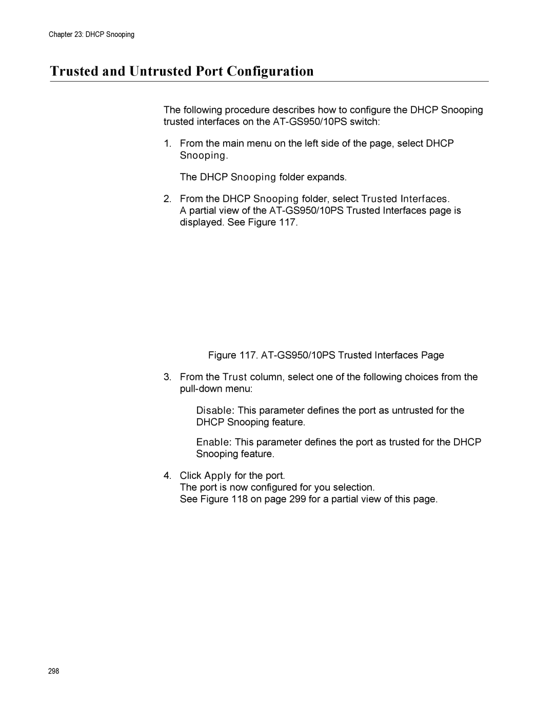 Allied Telesis AT-S110, AT-GS950/10PS manual Trusted and Untrusted Port Configuration 