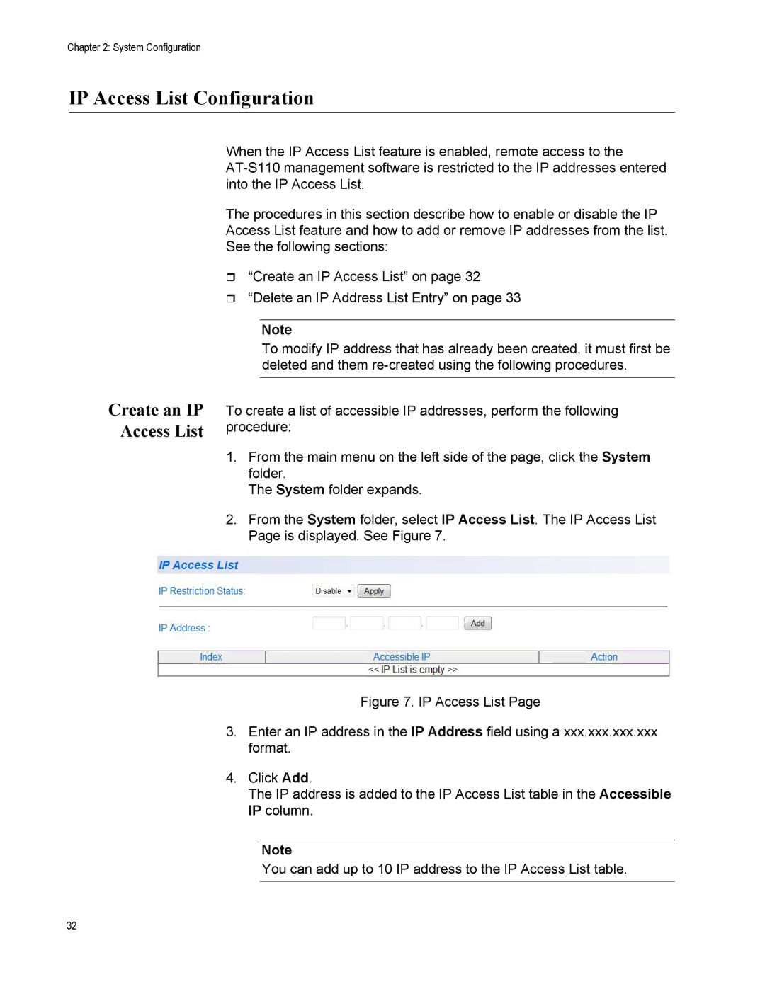 Allied Telesis AT-S110, AT-GS950/10PS manual IP Access List Configuration, Create an IP Access List 