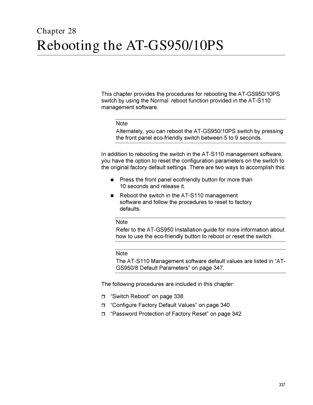 Allied Telesis AT-S110 manual Rebooting the AT-GS950/10PS 