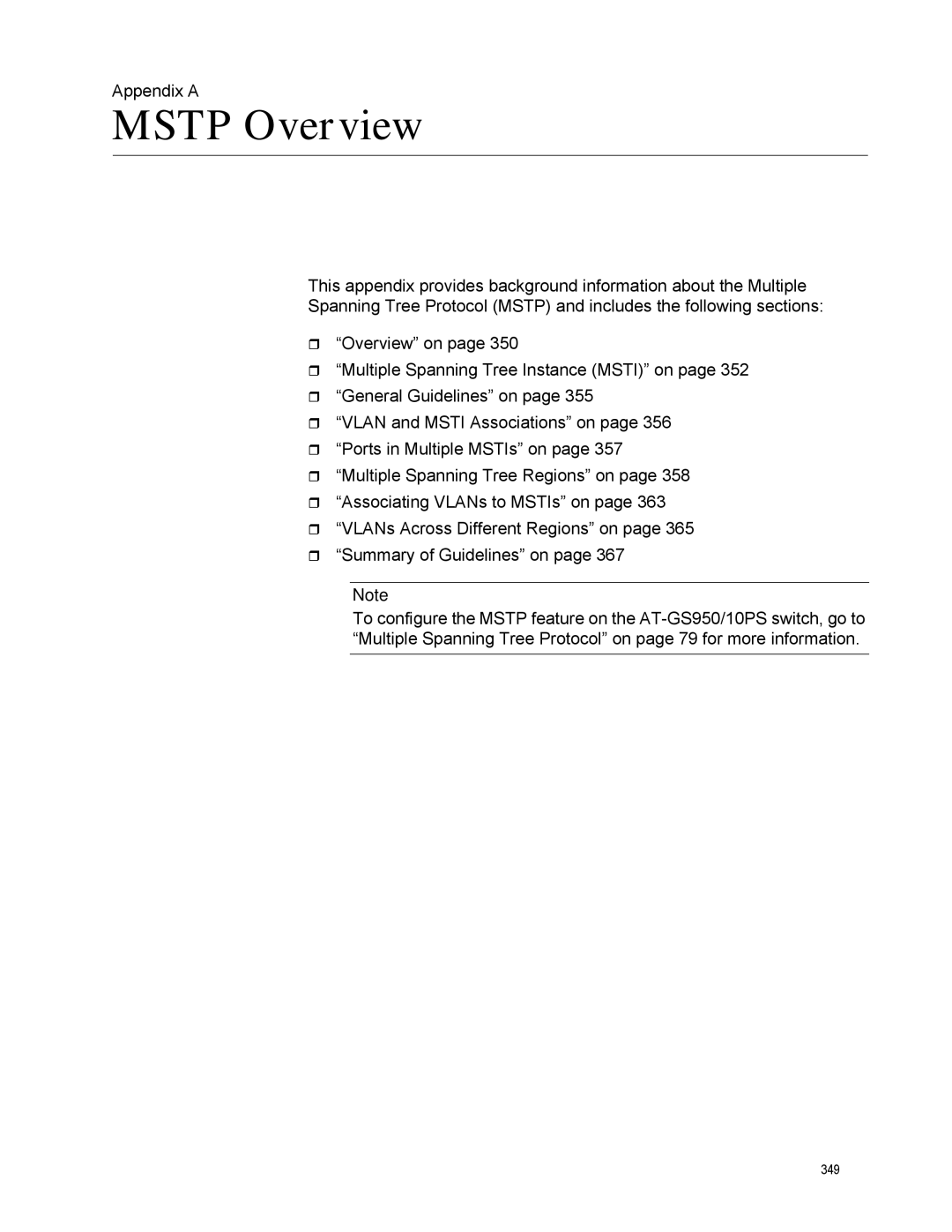 Allied Telesis AT-GS950/10PS, AT-S110 manual Mstp Overview 