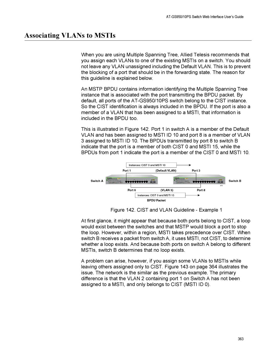 Allied Telesis AT-GS950/10PS, AT-S110 manual Associating VLANs to MSTIs 