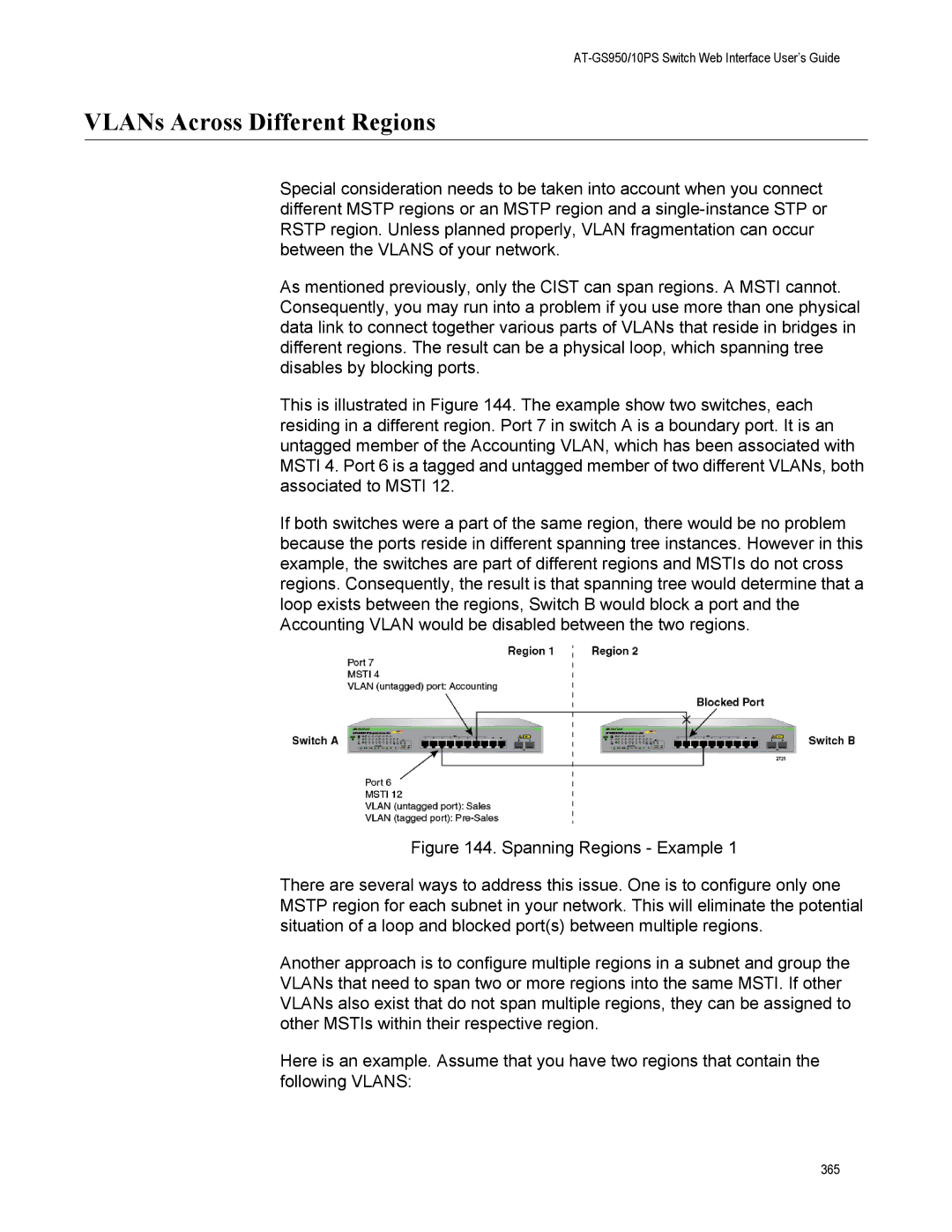 Allied Telesis AT-GS950/10PS, AT-S110 manual VLANs Across Different Regions 