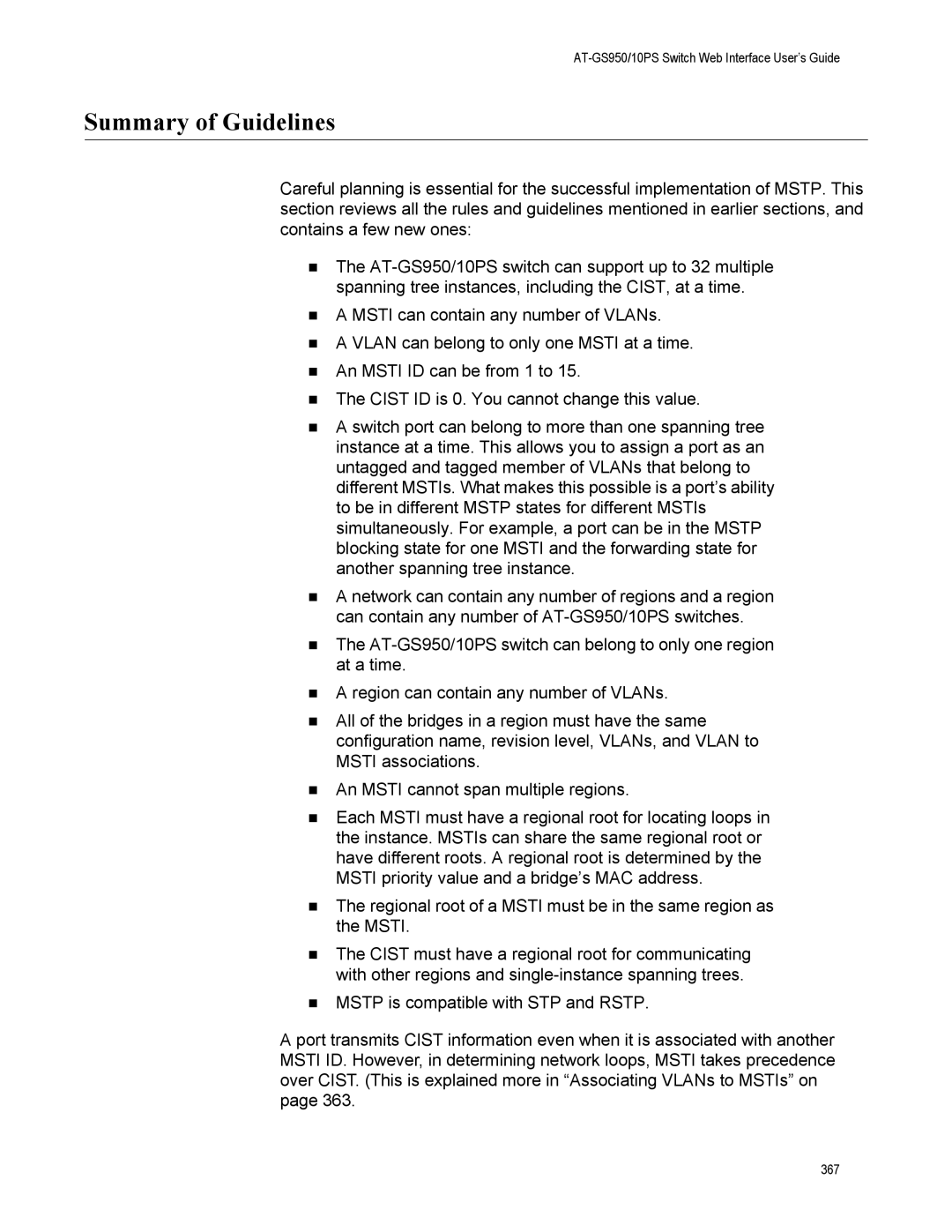 Allied Telesis AT-GS950/10PS, AT-S110 manual Summary of Guidelines 