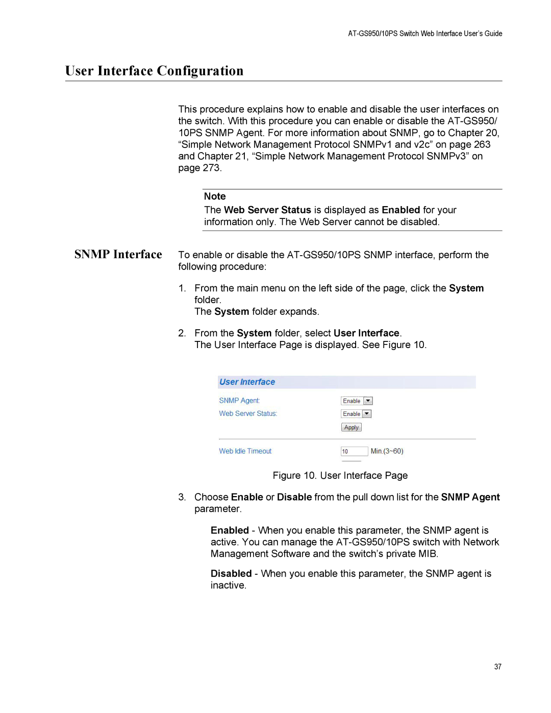 Allied Telesis AT-GS950/10PS, AT-S110 manual User Interface Configuration 