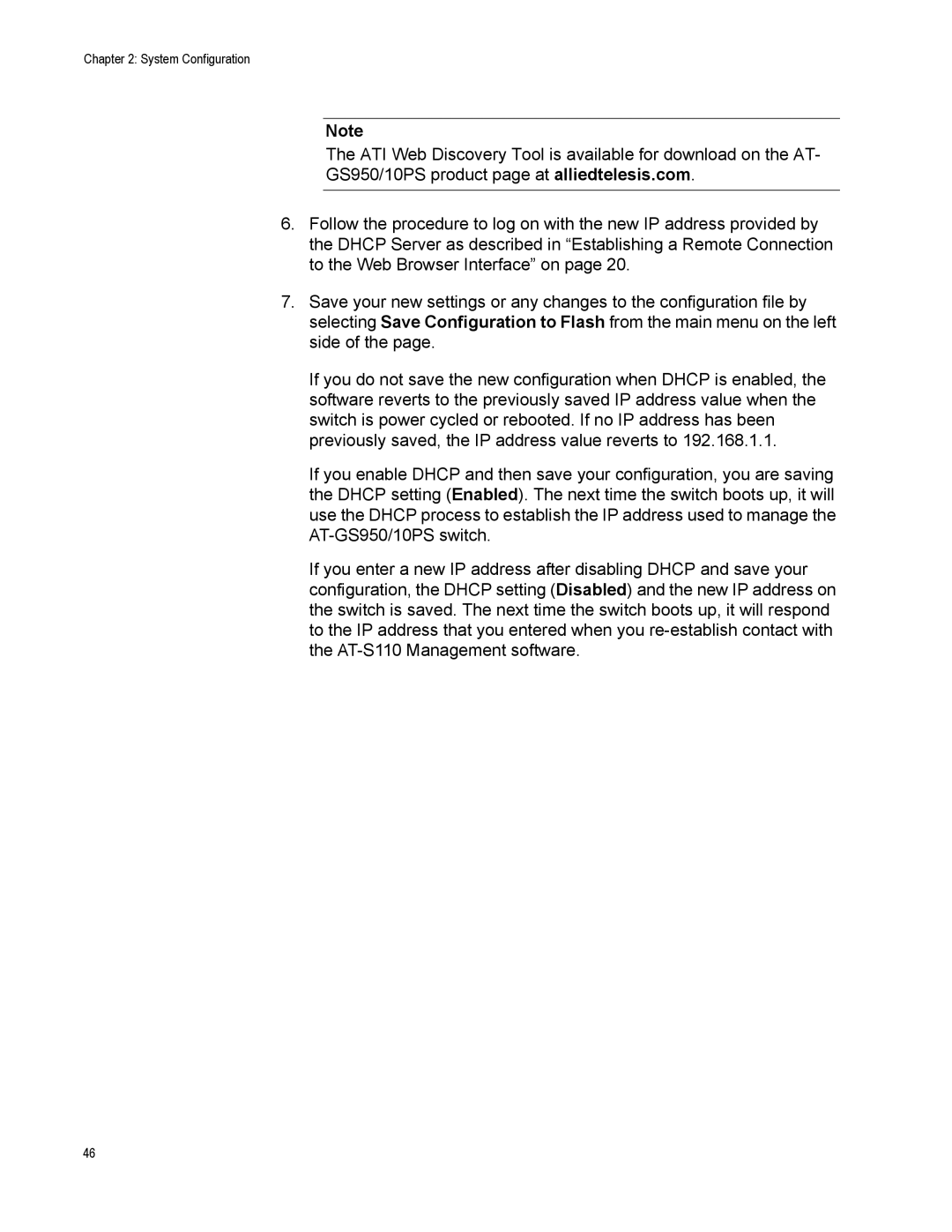 Allied Telesis AT-S110, AT-GS950/10PS manual System Configuration 