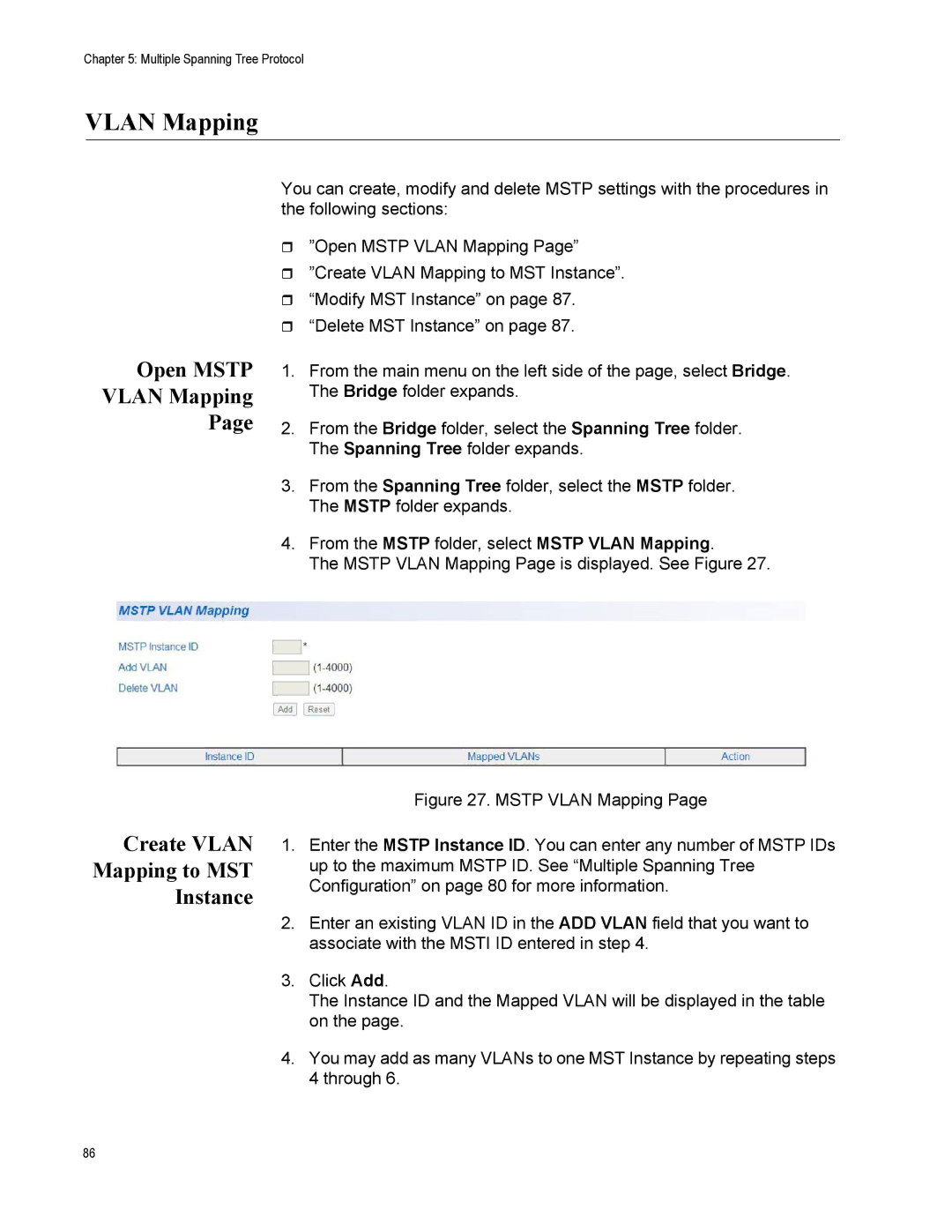 Allied Telesis AT-S110, AT-GS950/10PS manual Open Mstp Vlan Mapping Create Vlan Mapping to MST Instance 