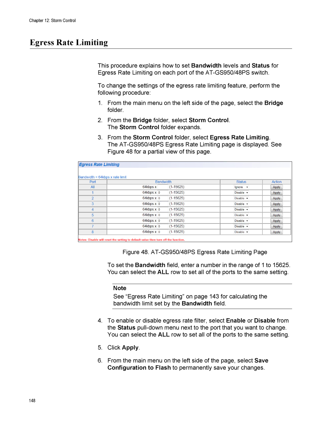 Allied Telesis AT-S111, AT-GS950/48PS manual Egress Rate Limiting 