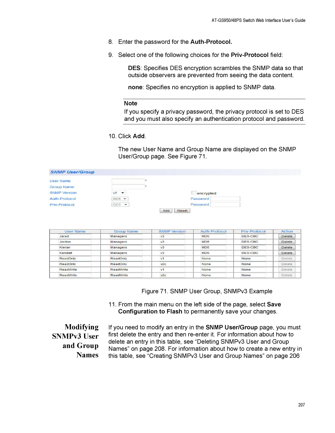 Allied Telesis AT-GS950/48PS, AT-S111 manual Modifying SNMPv3 User Group Names 