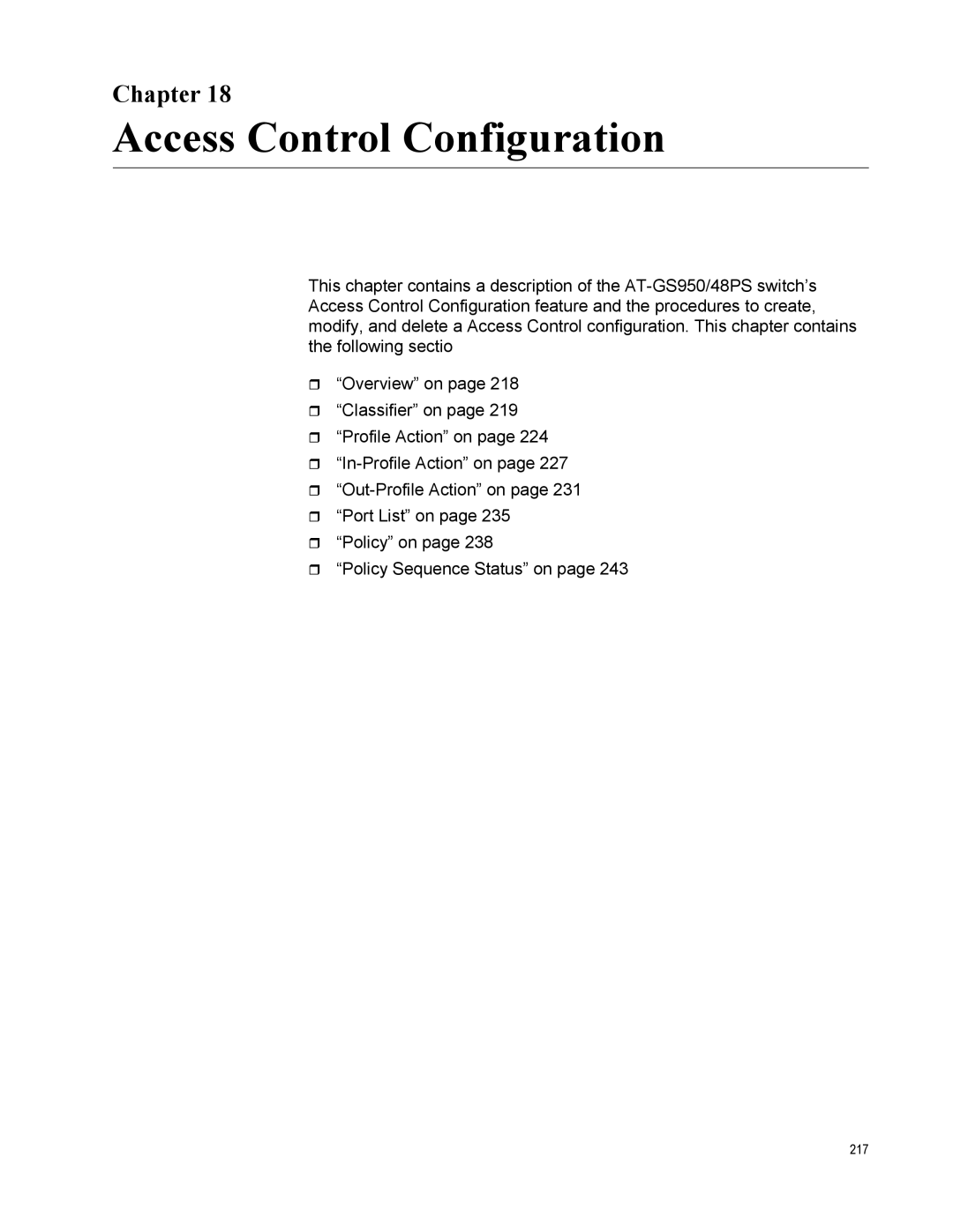 Allied Telesis AT-GS950/48PS, AT-S111 manual Access Control Configuration, Chapter 