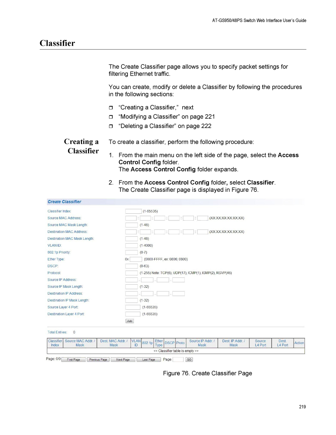 Allied Telesis AT-GS950/48PS, AT-S111 manual Creating a Classifier, Access Control Config folder expands 