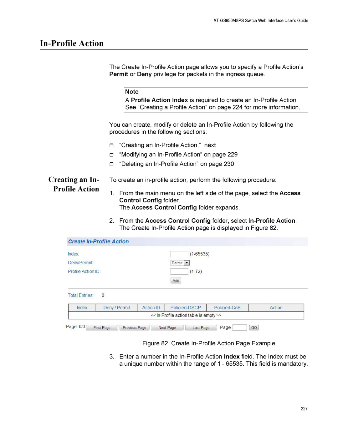 Allied Telesis AT-GS950/48PS, AT-S111 manual In-Profile Action, Creating an In- Profile Action 