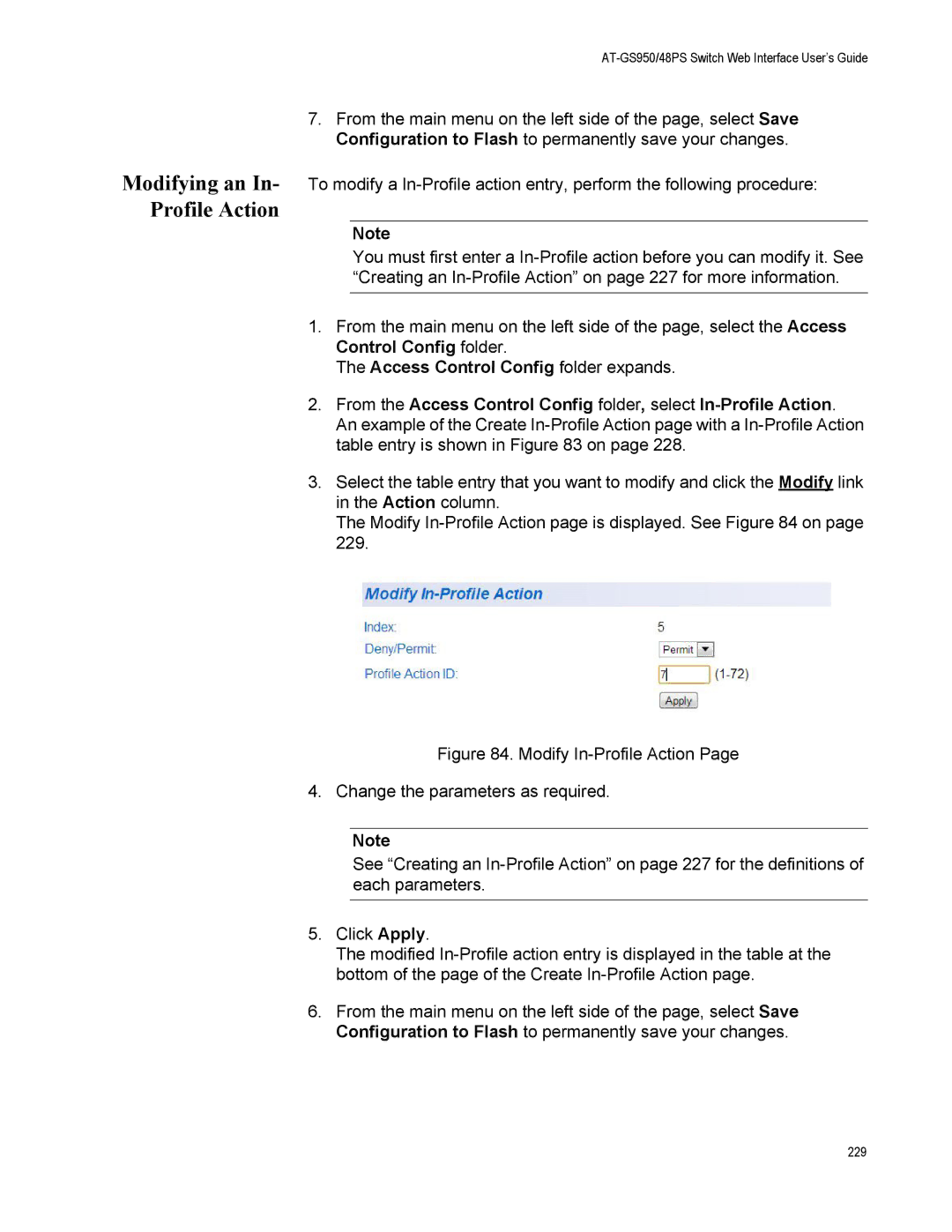 Allied Telesis AT-GS950/48PS, AT-S111 manual Modifying an In- Profile Action 