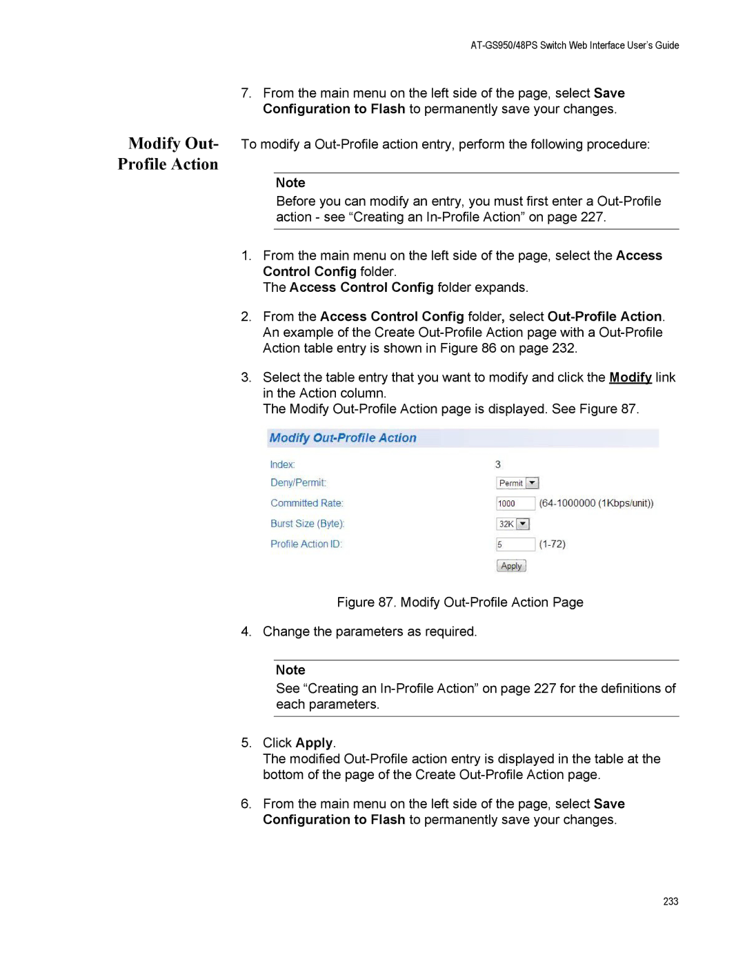 Allied Telesis AT-GS950/48PS, AT-S111 manual Modify Out- Profile Action 