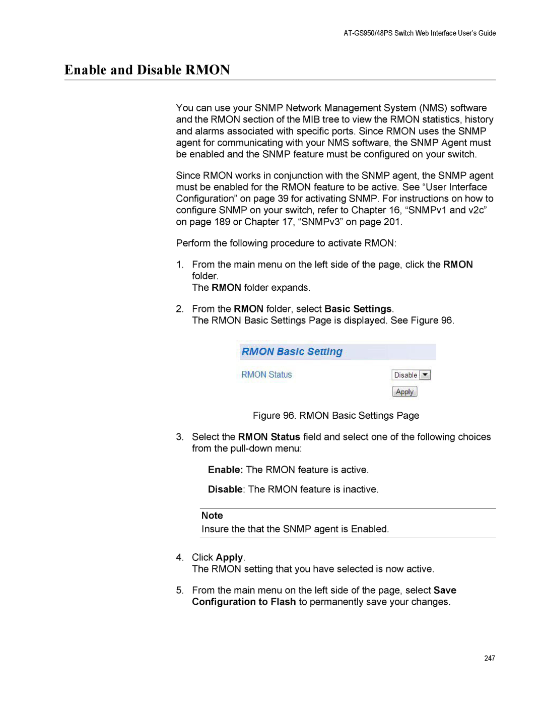 Allied Telesis AT-GS950/48PS, AT-S111 manual Enable and Disable Rmon 