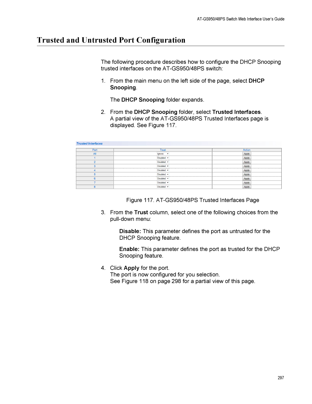 Allied Telesis AT-GS950/48PS, AT-S111 manual Trusted and Untrusted Port Configuration 