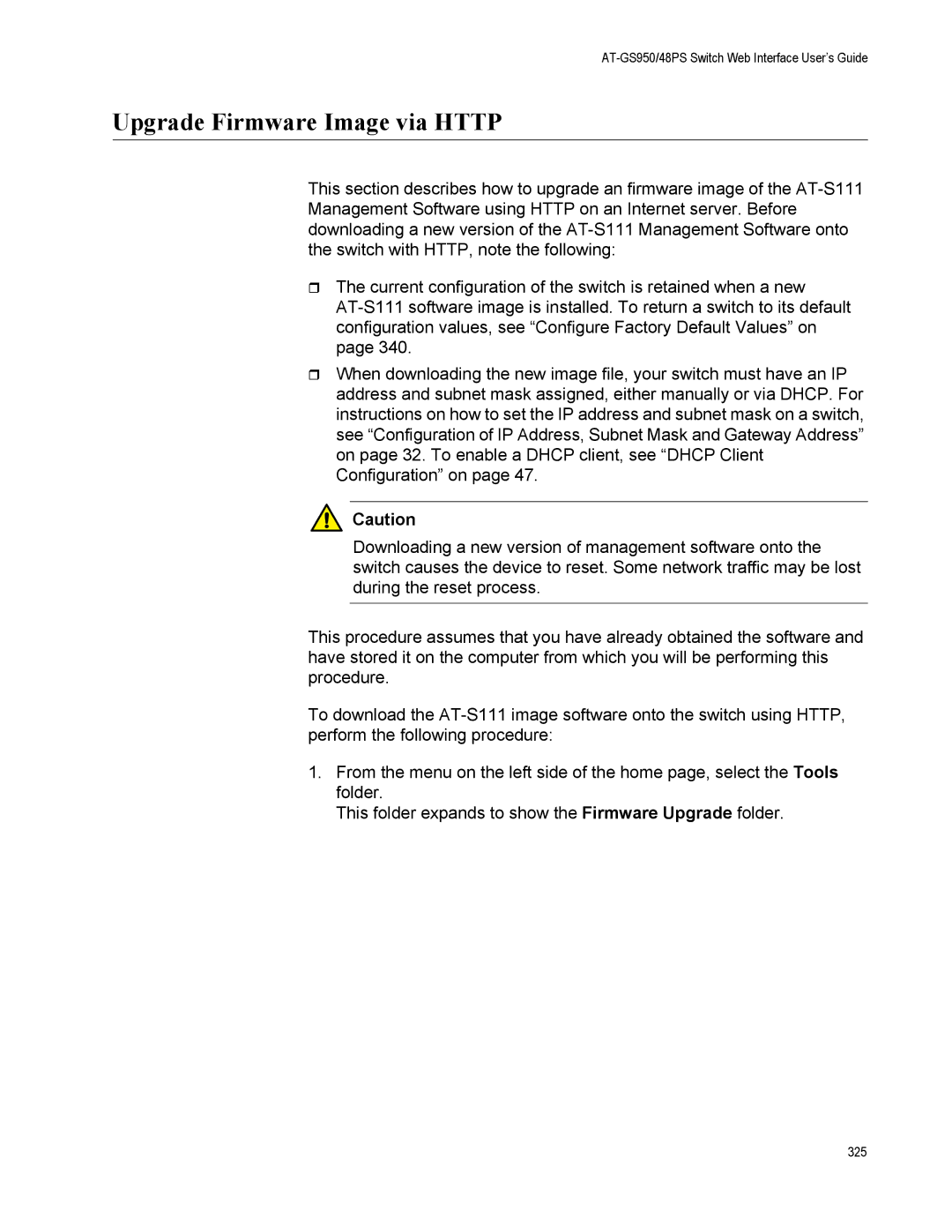 Allied Telesis AT-GS950/48PS, AT-S111 manual Upgrade Firmware Image via Http 