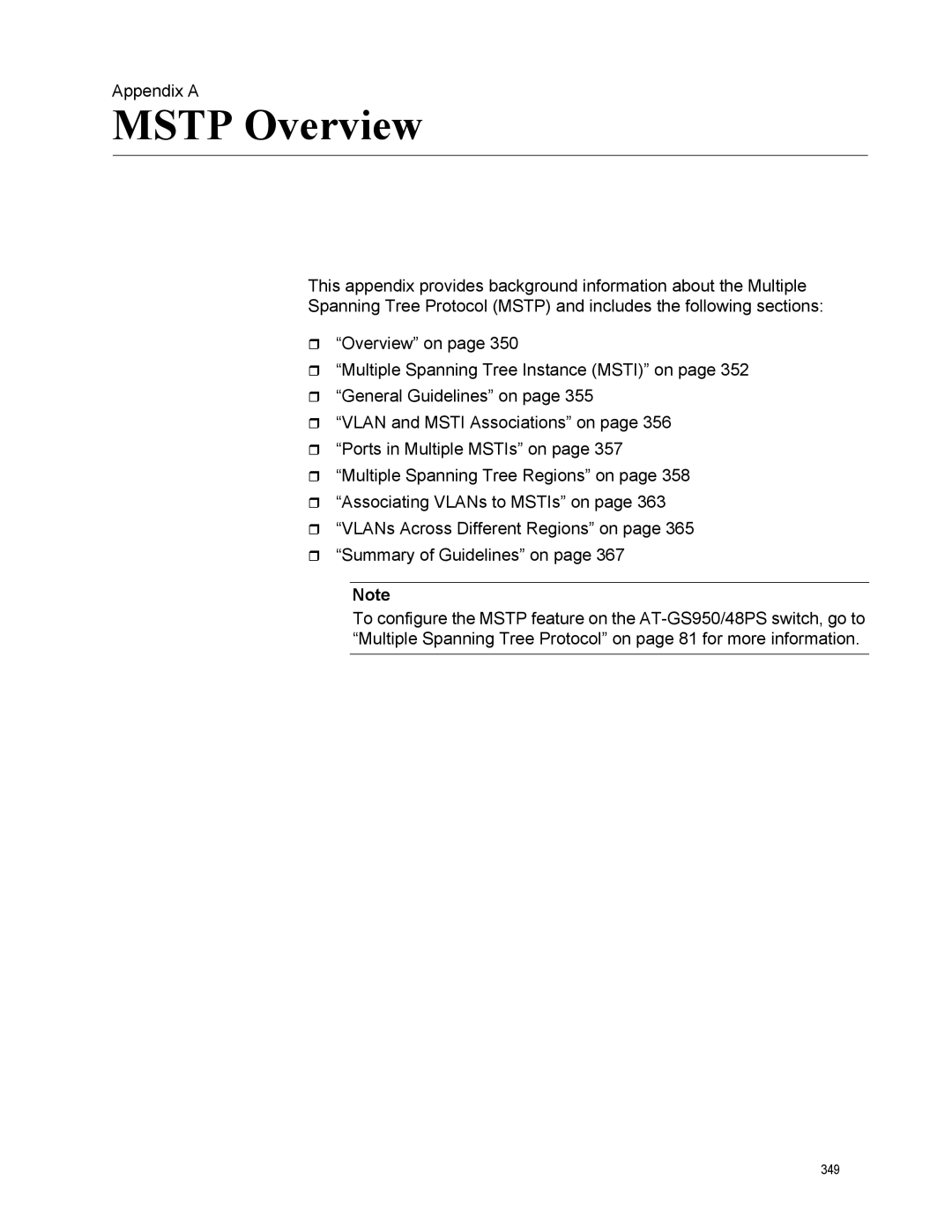 Allied Telesis AT-GS950/48PS, AT-S111 manual Mstp Overview 