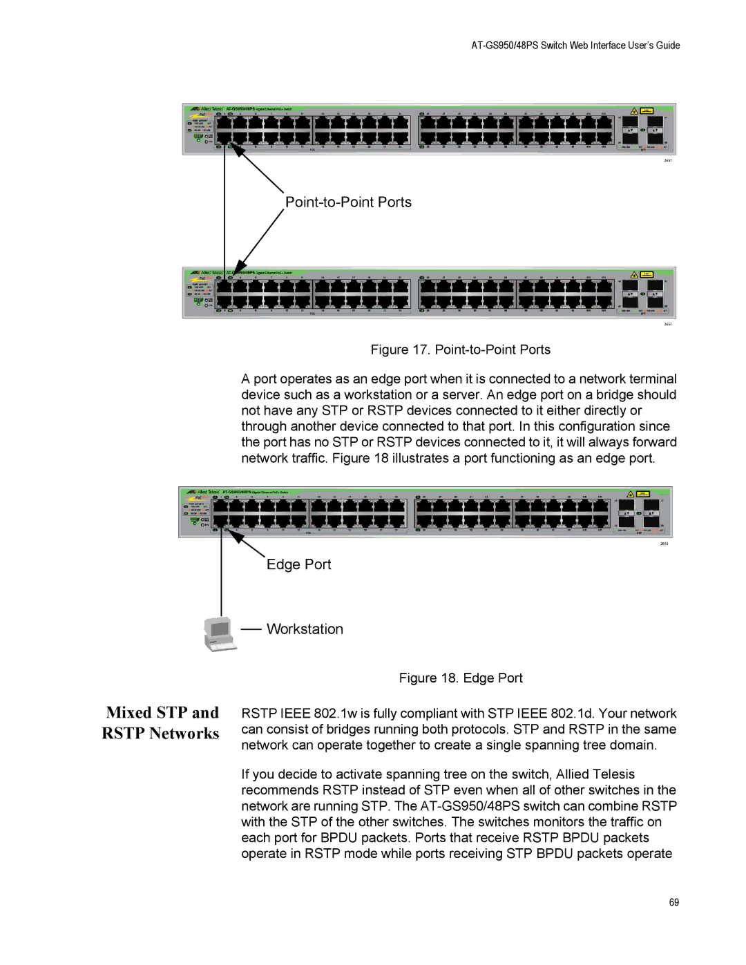 Allied Telesis AT-GS950/48PS, AT-S111 manual Mixed STP and Rstp Networks, Point-to-Point Ports 