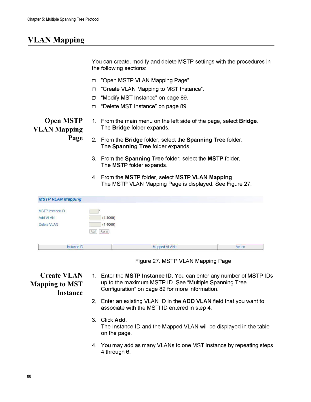 Allied Telesis AT-S111, AT-GS950/48PS manual Open Mstp Vlan Mapping Create Vlan Mapping to MST Instance 