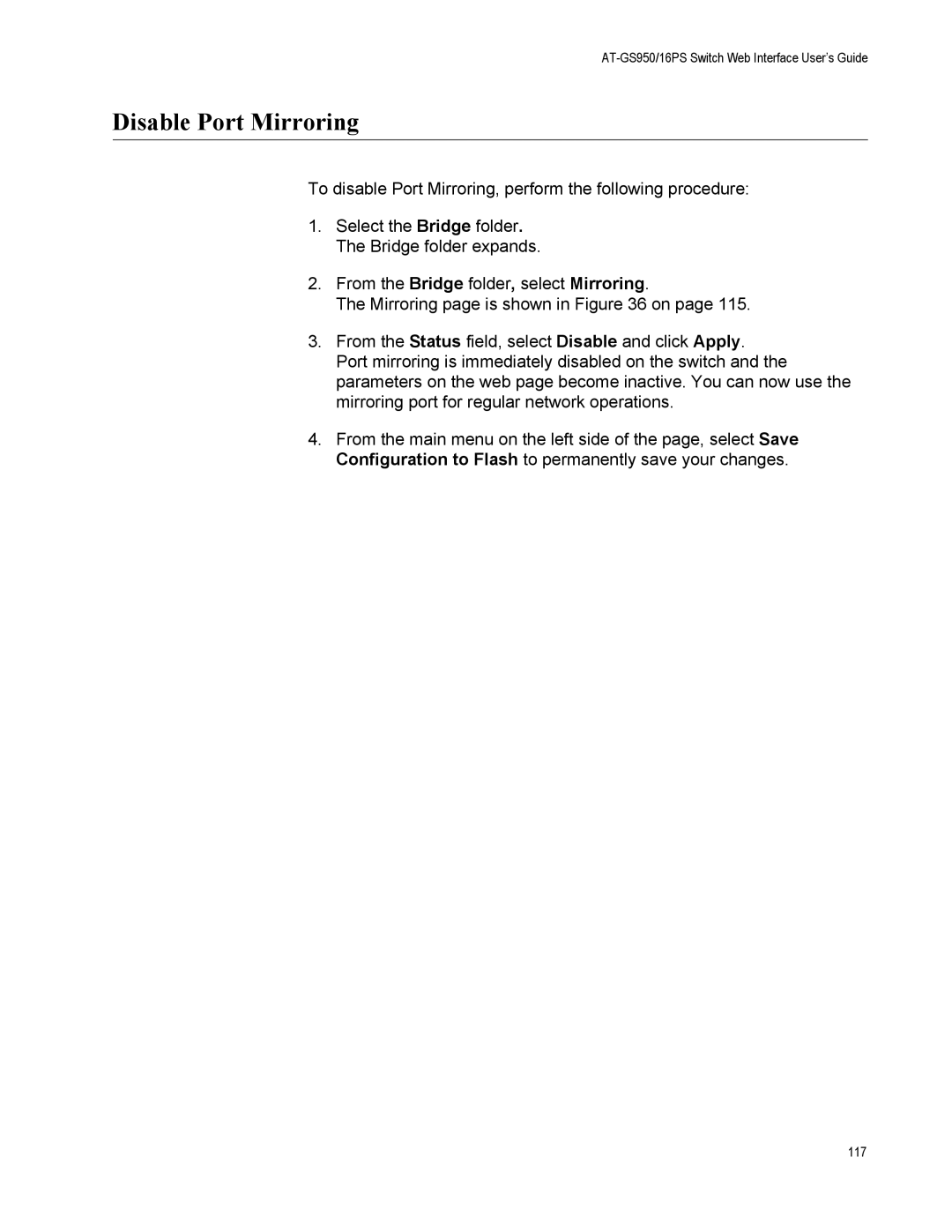 Allied Telesis AT-GS950/16PS, AT-S112 manual Disable Port Mirroring 