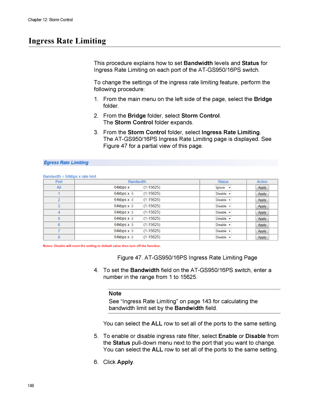 Allied Telesis AT-S112, AT-GS950/16PS manual Ingress Rate Limiting, For a partial view of this 
