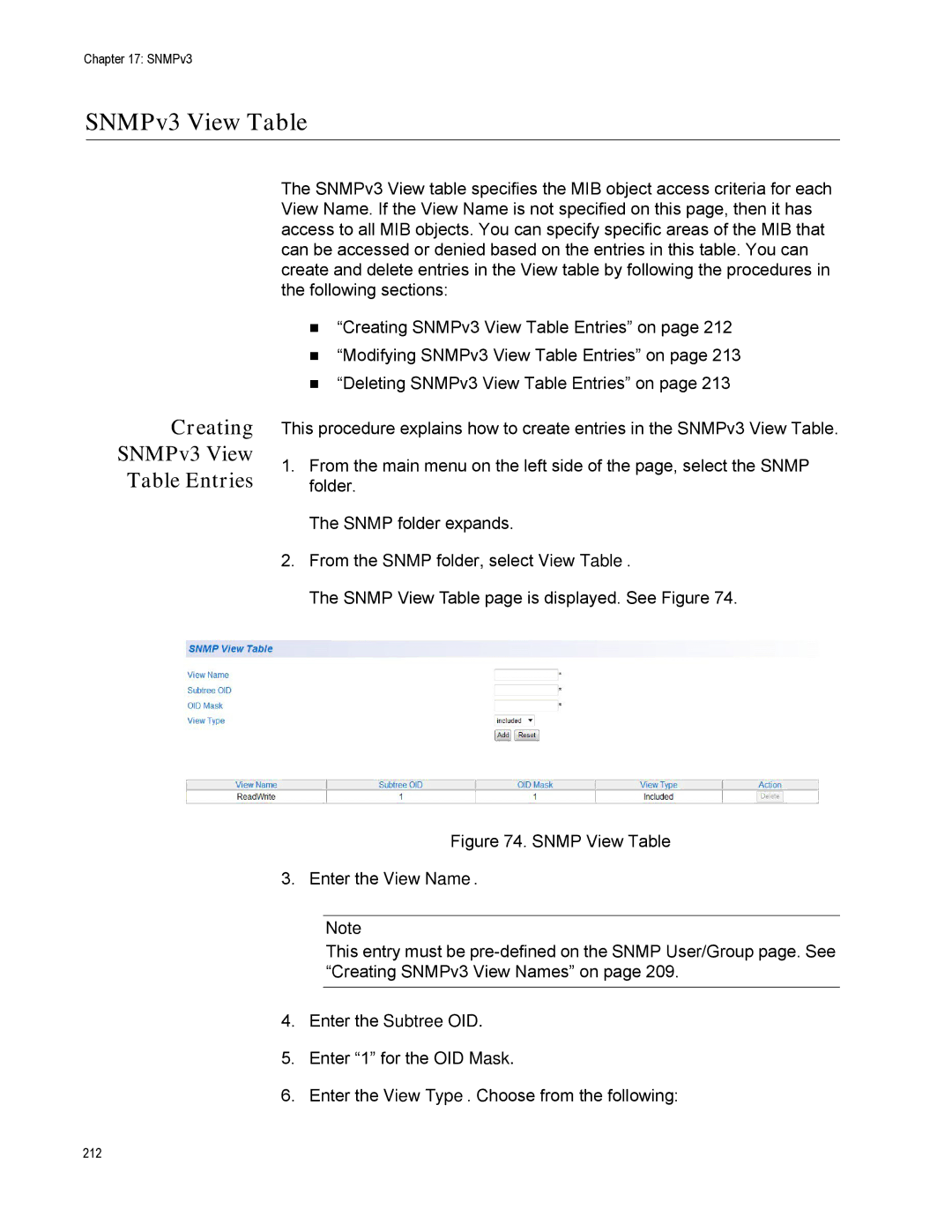 Allied Telesis AT-S112, AT-GS950/16PS manual Creating SNMPv3 View Table Entries, Enter the Subtree OID 