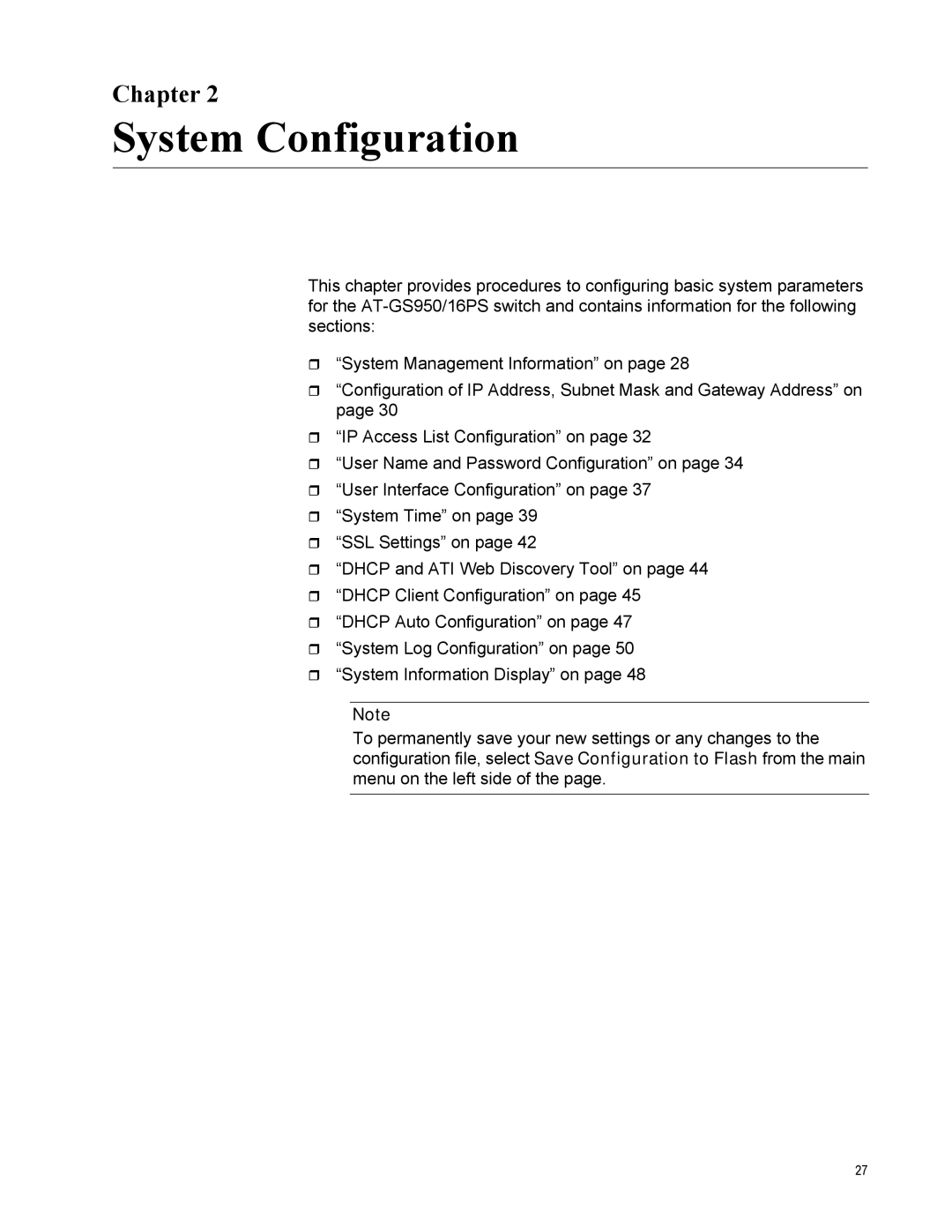 Allied Telesis AT-GS950/16PS, AT-S112 manual System Configuration, Chapter 