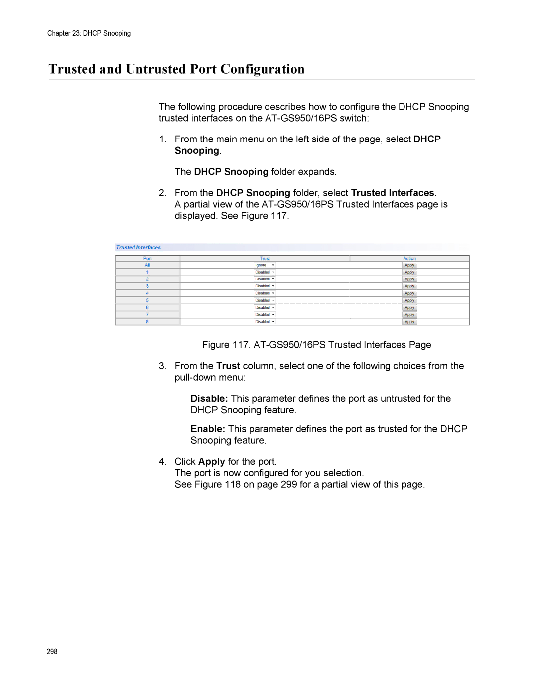 Allied Telesis AT-S112, AT-GS950/16PS manual Trusted and Untrusted Port Configuration 