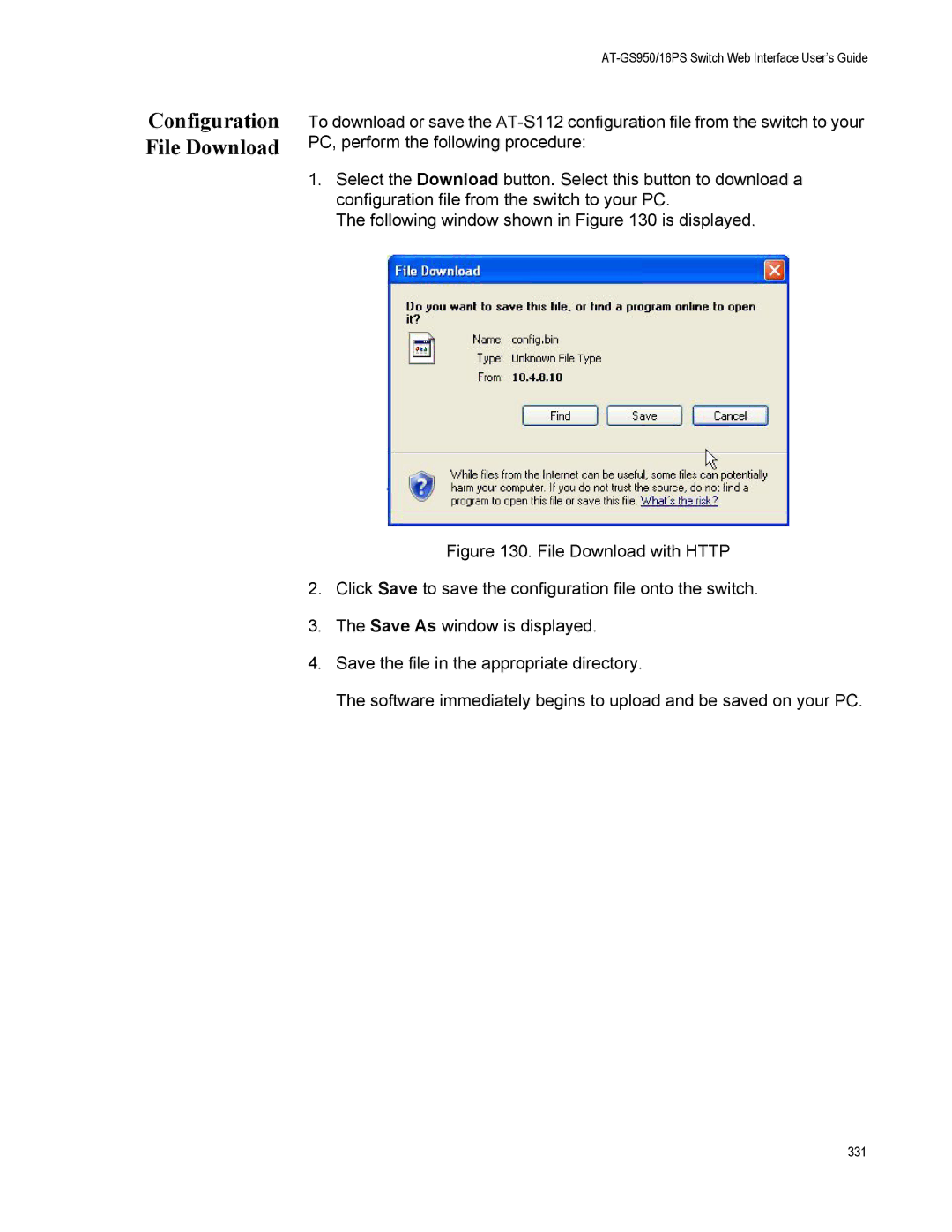 Allied Telesis AT-GS950/16PS, AT-S112 manual Configuration File Download 