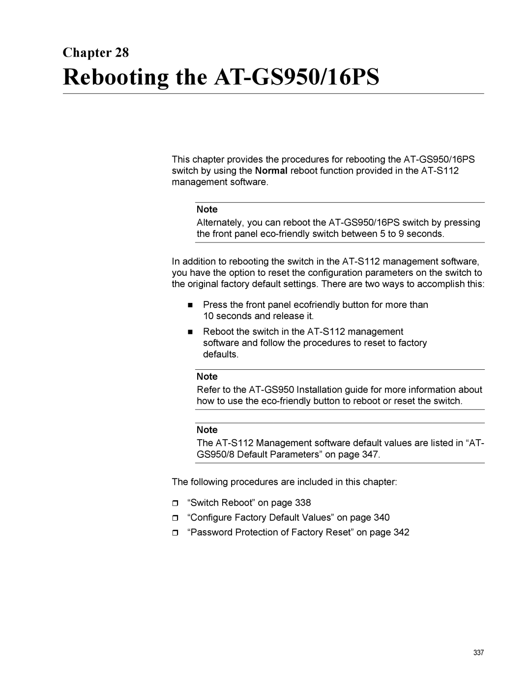 Allied Telesis AT-S112 manual Rebooting the AT-GS950/16PS 