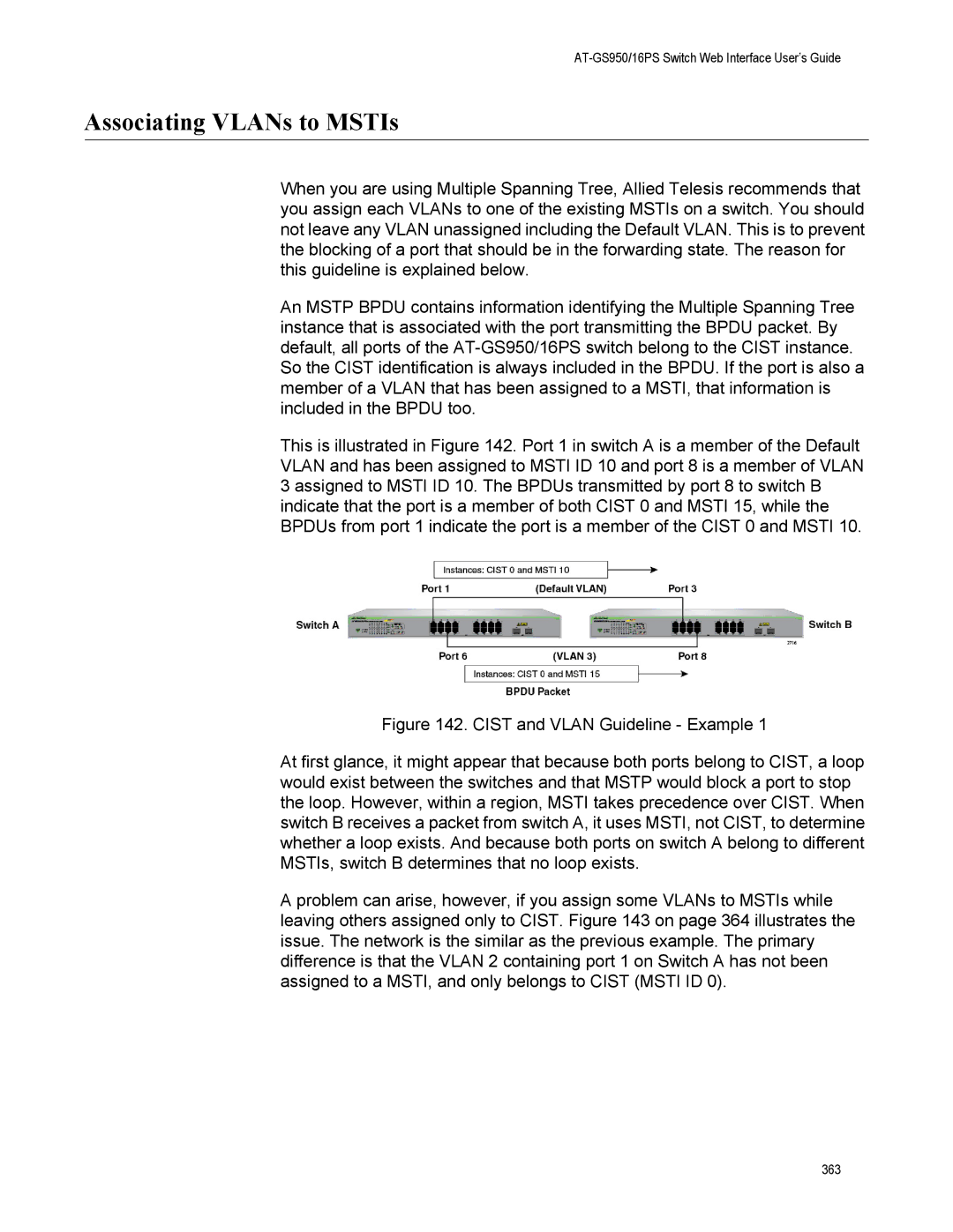 Allied Telesis AT-GS950/16PS, AT-S112 manual Associating VLANs to MSTIs 